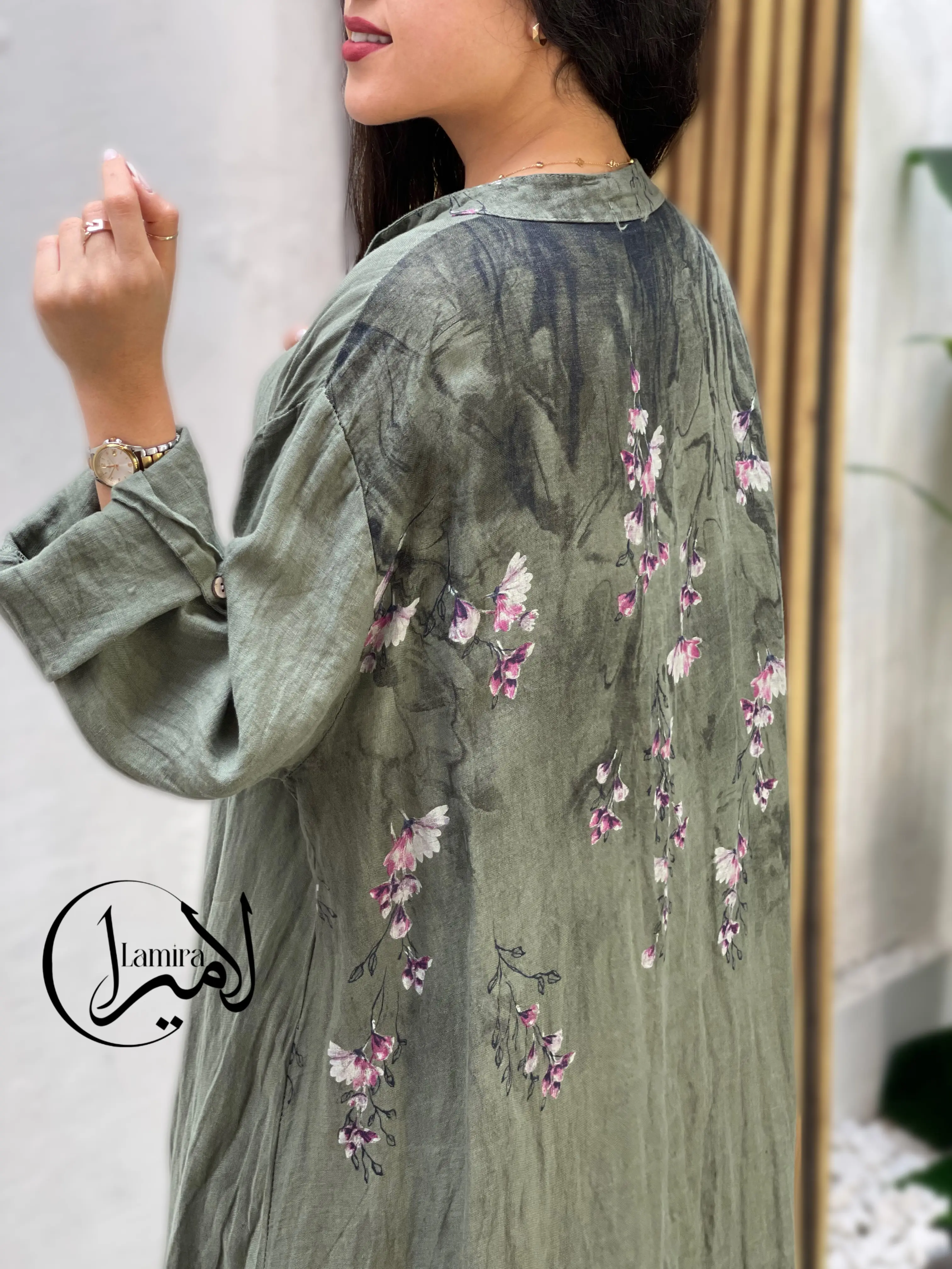 پیراهن لینن ایتالیایی طرح گل ریز
